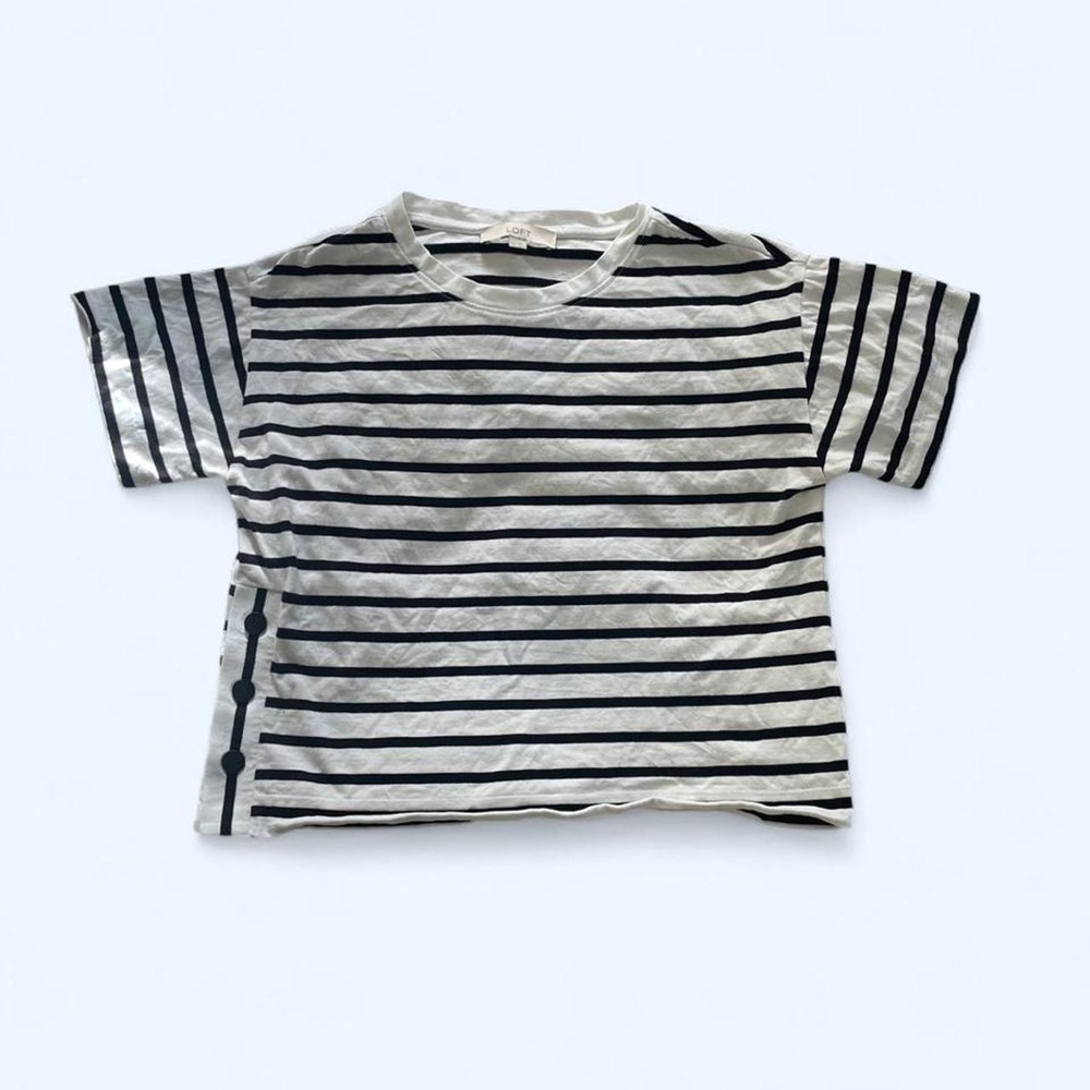 white and black striped cotton crop top size XS by Loft